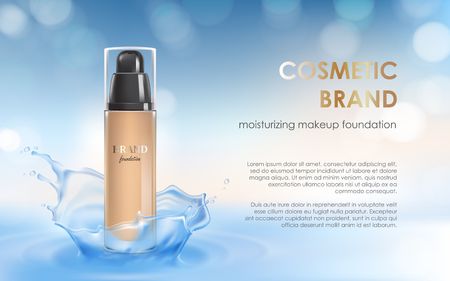 Vector 3D cosmetic illustration for the promotion of moisturizing foundation premium product.のイラスト素材