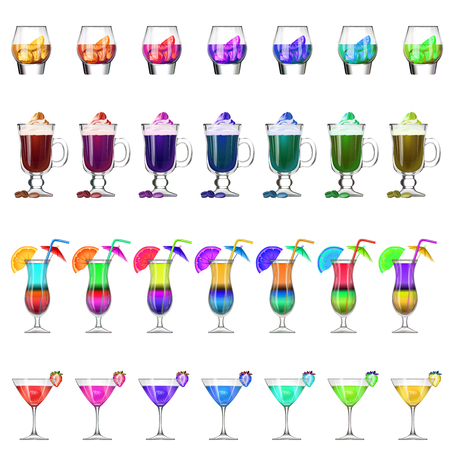 Vector set of stemware and glasses with cocktail.のイラスト素材