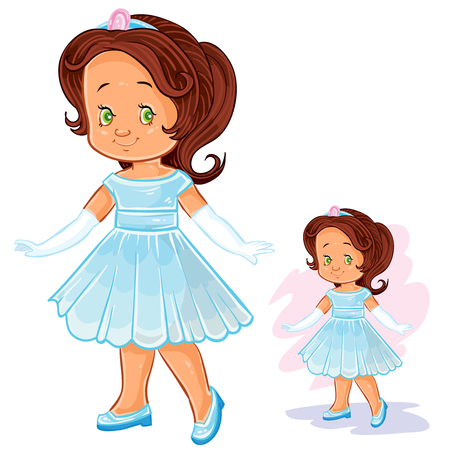 Vector clip art illustration with young girl in ballroom, period costume. Print, template, design elementのイラスト素材
