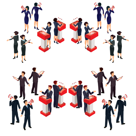 Vector illustration isometric people businessman doing a reportのイラスト素材