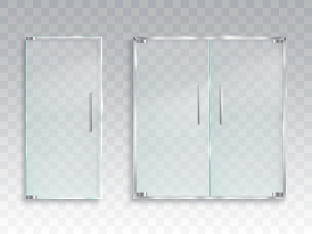 Vector realistic illustration of a layout of an entrance glass door with metal handles, a clean transparent door for an office, a store, a boutiqueのイラスト素材