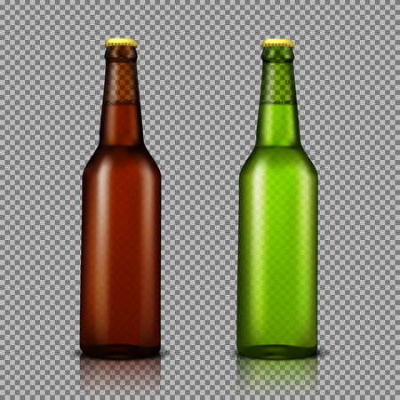 Vector realistic illustration set of transparent glass bottles with drinks, ready for branding, without labels.のイラスト素材
