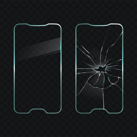 Broken and new cellphone touchscreen glassのイラスト素材