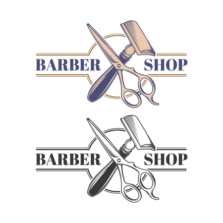 Colored and monochrome hairdresser's scissors and safety razorのイラスト素材