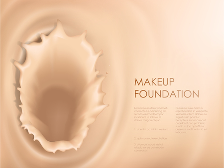 Vector 3D cosmetic background for the promotion of colorstay foundation concealer Realistic poster with texture of splash liquid foundation for advertising premium makeup product to improve complexion.のイラスト素材