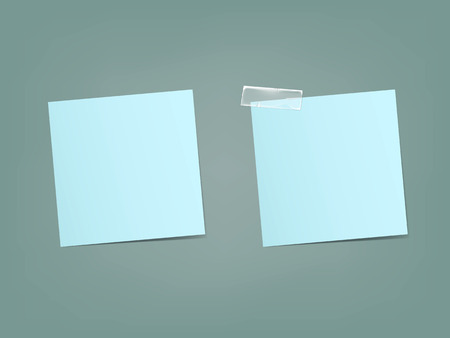 Two sheets of blue stickers for notes, messages in a realistic style, isolated on a blue background. The paper is ready for the message, a set of vector illustrations.のイラスト素材