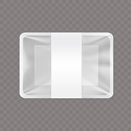Vector illustration of an empty plastic food container isolated on a transparent background. Blank food and snack packaging, mock up template design ready for branding.のイラスト素材