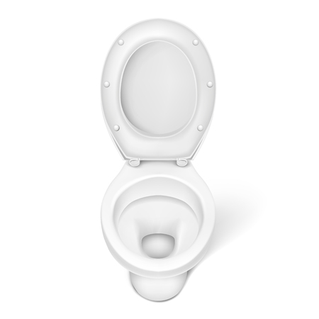 Vector illustration of realistic toilet bowl, white porcelain seat. Domestic equipment, wc, lavatory, restroom, closet concept for internet, networking. White backgroundのイラスト素材