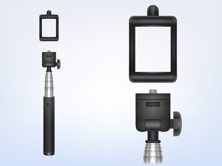 Vector 3d realistic monopod for smartphone, phone holder for photo, selfiestick.のイラスト素材