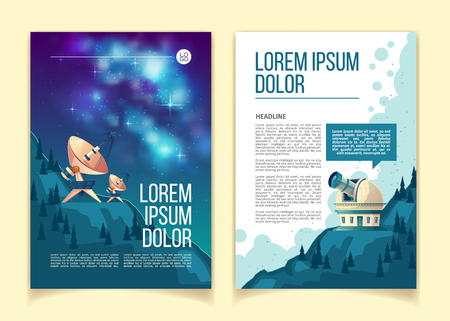 Vector astronomy brochure, flyer with astronomical equipmentのイラスト素材
