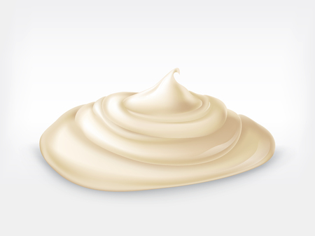illustration of handful of mayonnaise, sour cream, sauce, sweet cream, yogurt, cosmetic cream for face and body, swirling, in realistic style, isolated on white. Print, template, design elementの写真素材