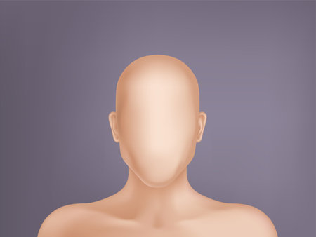 Vector faceless human model, blank dummy, part of male or female body isolated on background. Mockup with man or woman head without face to create own profile, template for plastic surgery cosmetologyのイラスト素材