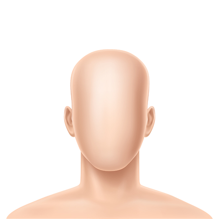 Vector 3d faceless human model, blank dummy, part of male or female body isolated on background. Mockup with man or woman head without face to create own avatar or profile with unique appearanceのイラスト素材