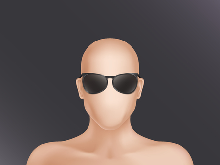 Vector faceless human model, blank dummy, part of male or female body isolated on background. Mockup of man or woman head in black glasses without face to create avatar with unique appearanceのイラスト素材