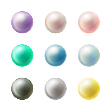 Various color blank round magnet buttons or icons with shiny reflections 3d realistic vector set isolated on white background. Sweet candy colorful dragee. Web design graphic elements collectionのイラスト素材