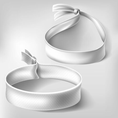 Wristband mockup set. Blank white paper or cloth bracelets with lock. Empty round hand event party wrist band mock up isolated. Clear concert bangle. Realistic 3d vector illustration, icon, clip artのイラスト素材
