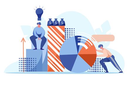 Business development and strategy concept. Hard work to growth business. Businessman with a new idea. Vector web site design template. Landing page website concept illustration.のイラスト素材