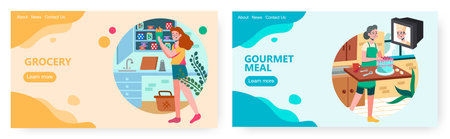 Woman Put New Jar In Kitchen Shelf Woman Watch Cooking Tv Show And Cook Cake Concept Illustration Vector Web Site Design Template Landing Page Website Illustration のイラスト素材 ストックフォト 写真素材のstock Foto ストックドットフォト