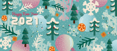New year greeting card and background template. Winter holiday vector illustration in vintage style....