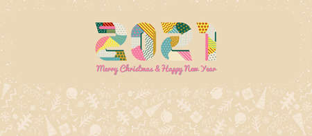 New year and christmas decoration border. Winter holiday vector background. 2021 New Year ornament in memphis styleのイラスト素材