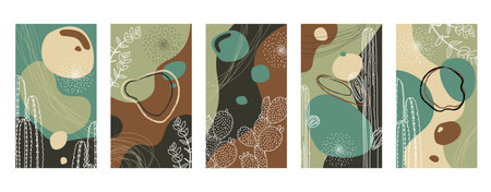 Vector set of abstract hand painted backgrounds for social media stories design, wall decoration...
