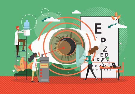 Lasik operation concept vector illustration. Eye surgery with laser equipment. Ophthalmology doctor check eye in hospital. Eye treatment technologyのイラスト素材