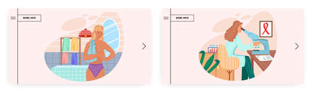 Breast cancer landing page design, website banner vector template set. Breast cancer awareness.のイラスト素材