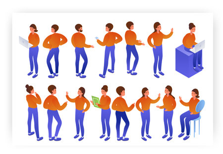 Office people, male and female cartoon character set, vector isolated illustration. Isometric...