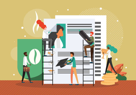 Education, graduation, resume, office employee, business achievements, reward and financial success, vector illustrationのイラスト素材