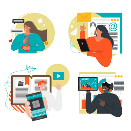 New team member, employee, remote worker, vector isolated illustration. Employment, recruitment, career development.のイラスト素材