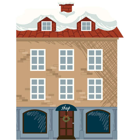 Shop building with roof under snow vectorのイラスト素材