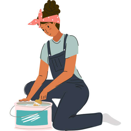 Woman painting with brush icon home repair vectorのイラスト素材