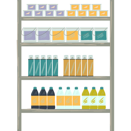 Shelves with paints container, bucket, bottle iconのイラスト素材