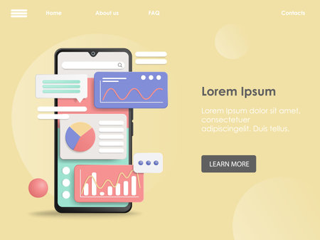 Analytics in mobile app vector landing pageのイラスト素材