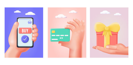 Online buy vector shopping in digital space sceneのイラスト素材