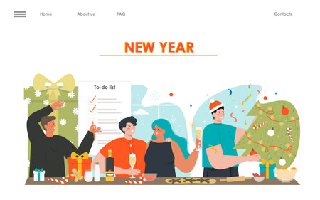 New year celebration people vector landing pageのイラスト素材
