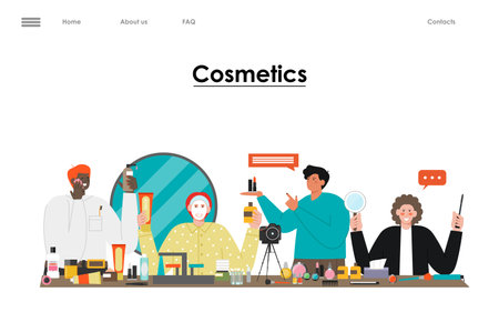 Cosmetics testing website, flat vector landing pageのイラスト素材
