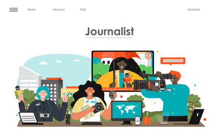 Journalist broadcast tv media news landing pageのイラスト素材