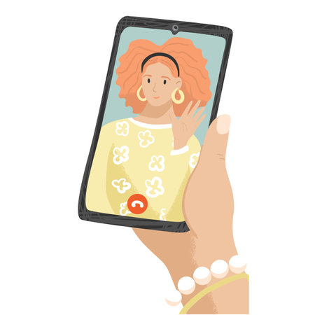 Female hand with video call on mobile screen iconのイラスト素材