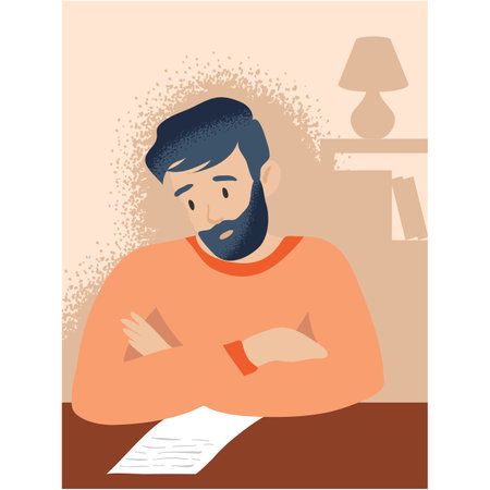 Sad man looking at failure exam result on paperのイラスト素材