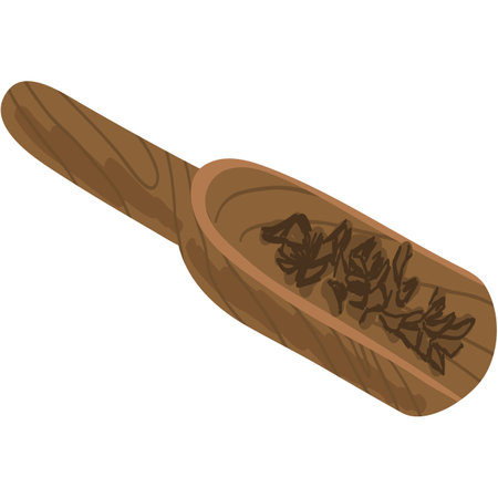 Vector tea scoop with leaf isolated iconのイラスト素材