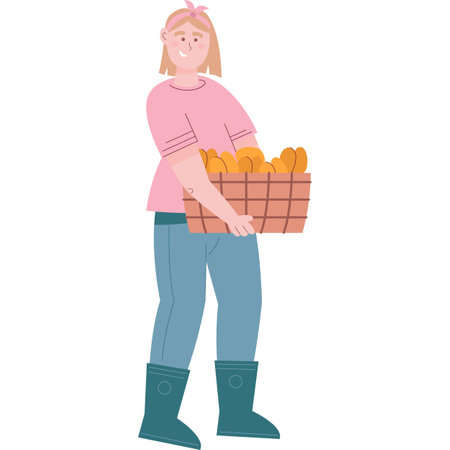 Woman holding basket with fruit vector iconのイラスト素材