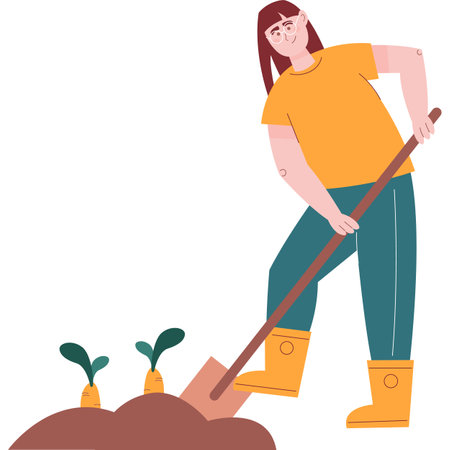 Woman digging carrot in ground vector iconのイラスト素材