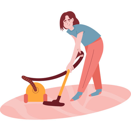 Woman clean floor with vacuum cleaner vector iconのイラスト素材