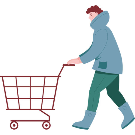 Man pushing shop cart vector shopping iconのイラスト素材