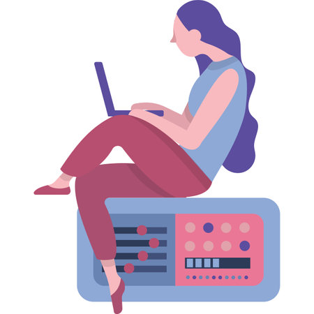 Vector woman using cloud hosting for storage iconのイラスト素材