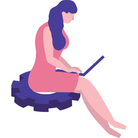 Woman using cloud services for database save iconのイラスト素材
