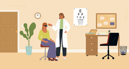 Woman patient at ophthalmologist consultation vector sceneのイラスト素材