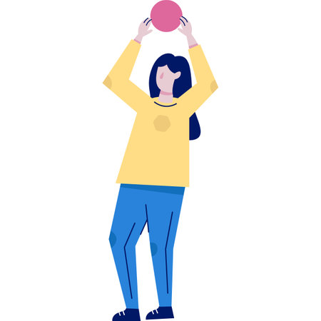 Vector woman holding chart pie graph iconのイラスト素材