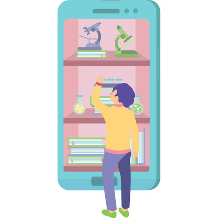 Online school icon kid study via mobile phoneのイラスト素材